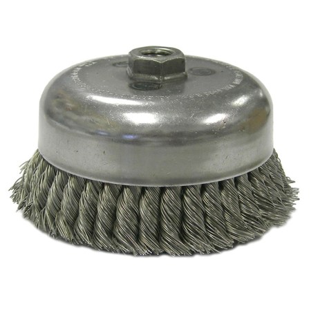 Weiler 6" Double Row Knot Wire Cup Brush .014" Steel Fill 5/8"-11 UNC Nut 12536